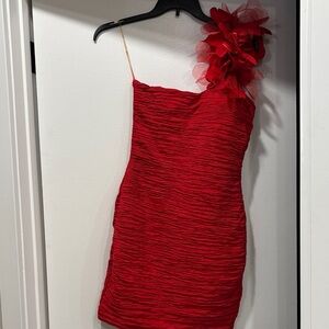Vintage Elegant Red One-Shoulder Dress